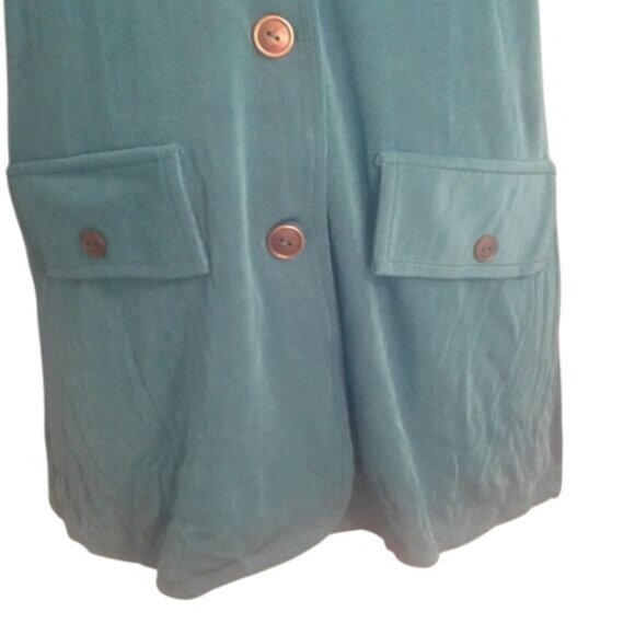 Citiknits S Jacket Teal Long Sleeve Mandarin Collar Button Up Slinky Travel Knit - Picture 6 of 8